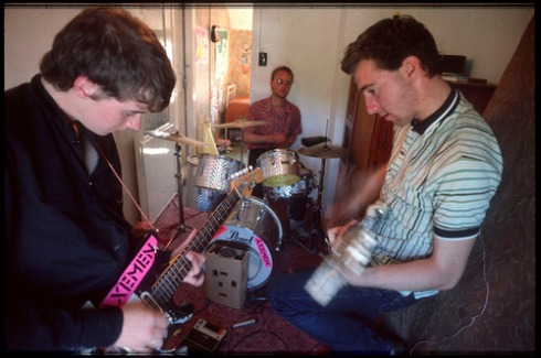AXEMEN: Steve, Stu, Bob recording at Peterborough 1984-85 ©STU