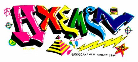 AXEMEN sticker 4-colour screenprint from graffiti sketch 1985 by Stu